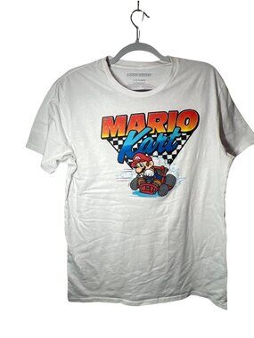 Mario Kart Mens Graphic T-Shirt Large White Cotton-Blend Retro Design